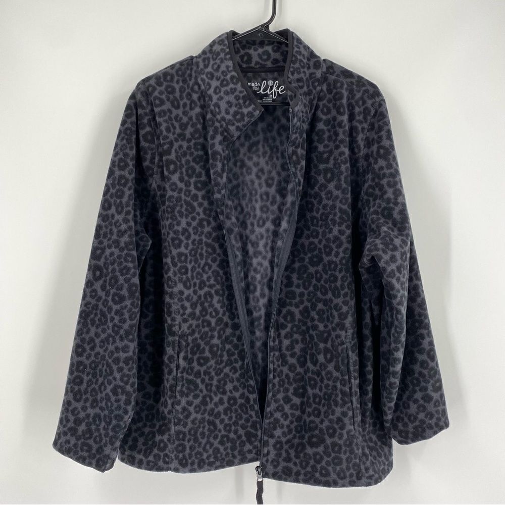 Made for Life Women’s Gray Animal Print Fleece Jacket size 2X Full Zipper